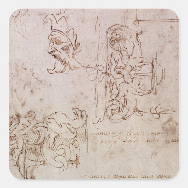 Pegatina Cuadrada Diseños esbozados para muebles y decoraciones (Anverso)