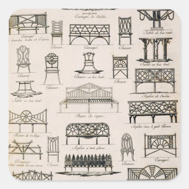 Pegatina Cuadrada Diseños para asientos de jardín, de 'A Compendium  (Anverso)