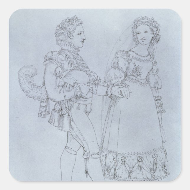 Pegatina Cuadrada Disfraces de Figaro y Susanna de ópera (Anverso)