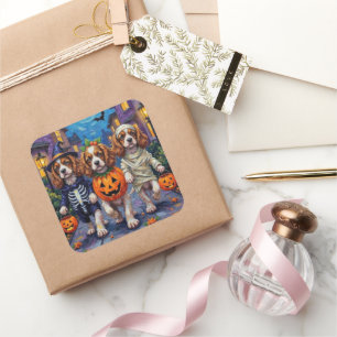 Pegatina Cuadrada Disfraces de Halloween para Cavalier King Charles