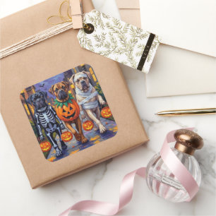 Pegatina Cuadrada Disfraces de Halloween para pedir dulces de Bullma