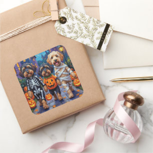 Pegatina Cuadrada Disfraces de Halloween para perros Havanese hacien