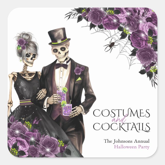 Pegatina Cuadrada Disfraces y cócteles Fiesta de Halloween para adul (Anverso)