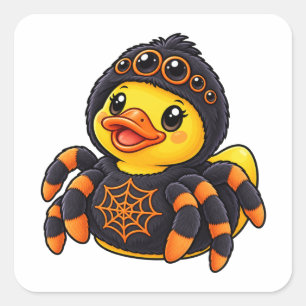Pegatina Cuadrada Disfraz de araña Pato de goma Halloween