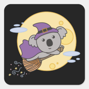 Pegatina Cuadrada Disfraz de bruja de los niños de Halloween de Koal