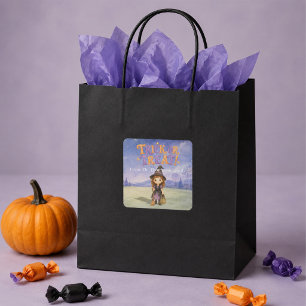 Pegatina Cuadrada Disfraz de bruja lindo para niños en Halloween Tru