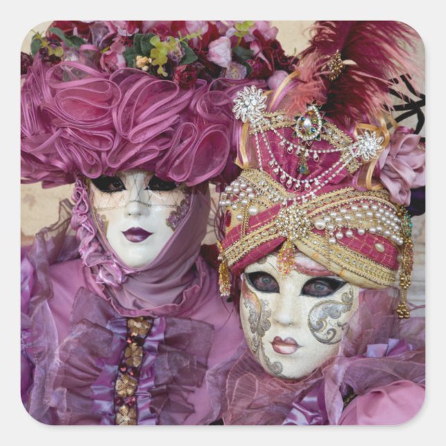 Pegatina Cuadrada disfraz de Carnaval morado, Venecia (Anverso)