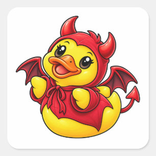 Pegatina Cuadrada Disfraz de Halloween de patito de goma pequeño dia