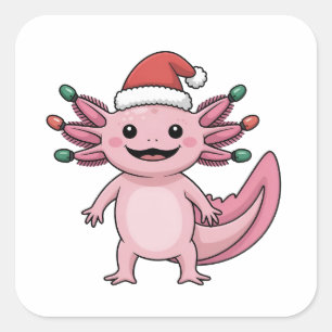 Pegatina Cuadrada Disfraz de Navidad de ajolote divertido con sombre