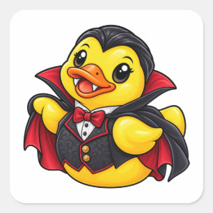 Pegatina Cuadrada Disfraz de pato de goma de vampiro de Halloween