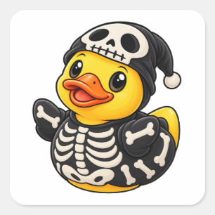Pegatina Cuadrada Disfraz de pato de goma esqueleto para Halloween