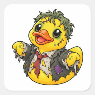 Pegatina Cuadrada Disfraz de pato de goma zombie de Halloween