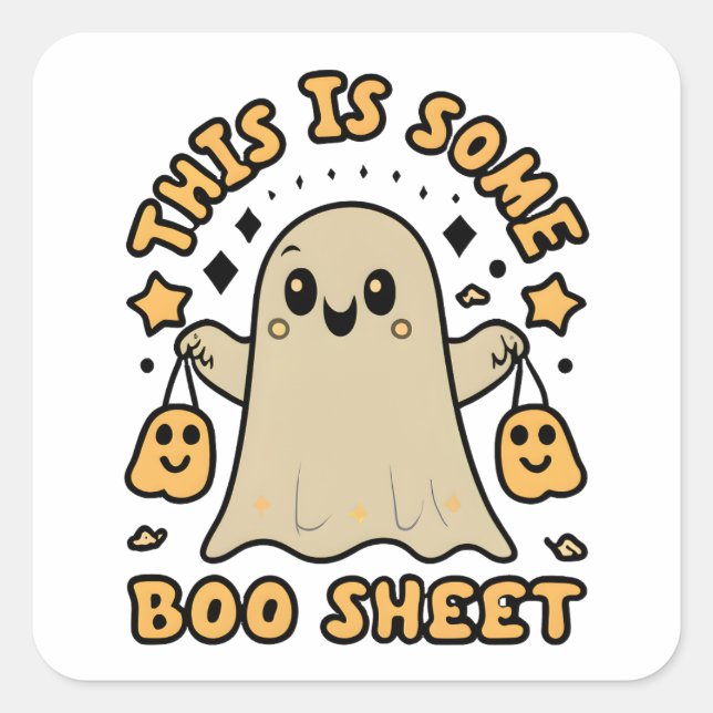 Pegatina Cuadrada Disfraz fantasma de Boo de Halloween (Anverso)
