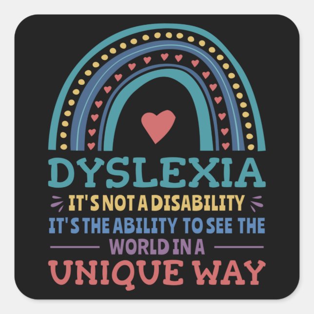 Pegatina Cuadrada Dislexia Conciencia Disléxica (Anverso)
