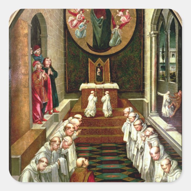 Pegatina Cuadrada Distribución de la Virgen a una comunidad (Anverso)