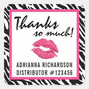 Pegatina Cuadrada Distribuidor de lápiz labial Zebra Kiss Gracias Et