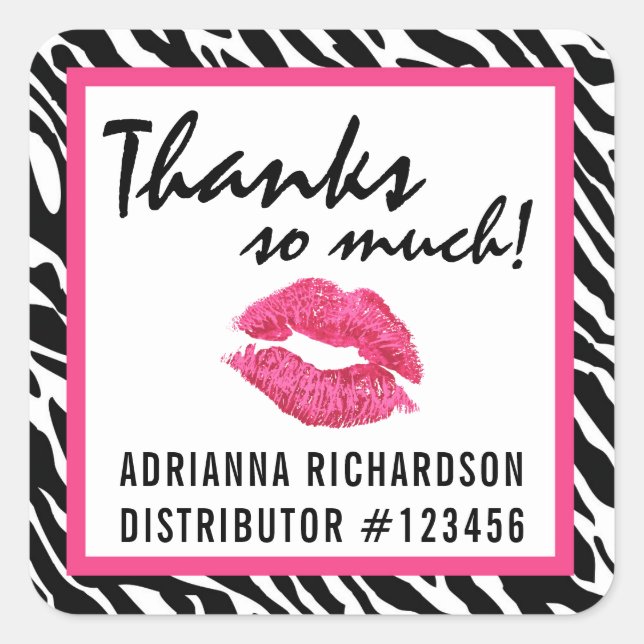 Pegatina Cuadrada Distribuidor de lápiz labial Zebra Kiss Gracias Et (Anverso)