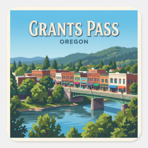 Pegatina Cuadrada Distrito Ribereño de Grants Pass Oregon