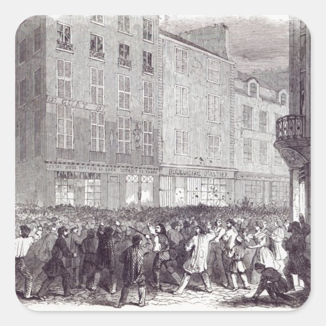 Pegatina Cuadrada Disturbio del pan, en la calle de Faubourg St. Ant (Anverso)