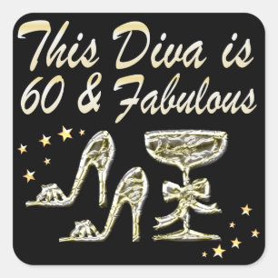 PEGATINA CUADRADA DIVA DE 60 AÑOS