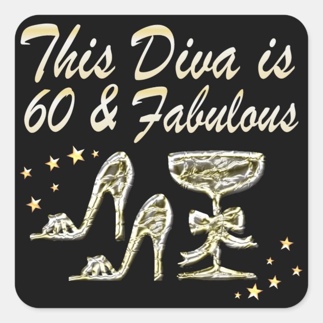 PEGATINA CUADRADA DIVA DE 60 AÑOS (Anverso)