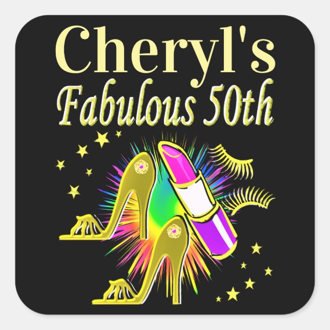 PEGATINA CUADRADA DIVA PERSONALIZADO 50 Y FABULOUS (Anverso)