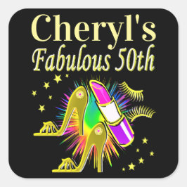 PEGATINA CUADRADA DIVA PERSONALIZADO 50 Y FABULOUS