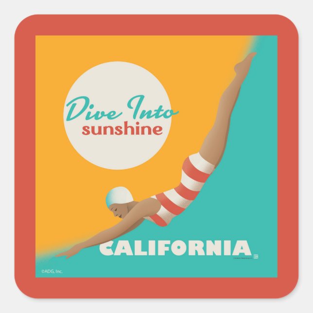 Pegatina Cuadrada Dive Into Sunshine | California (Anverso)