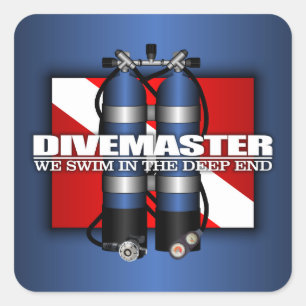 Pegatina Cuadrada Divemaster (los tanques del equipo de