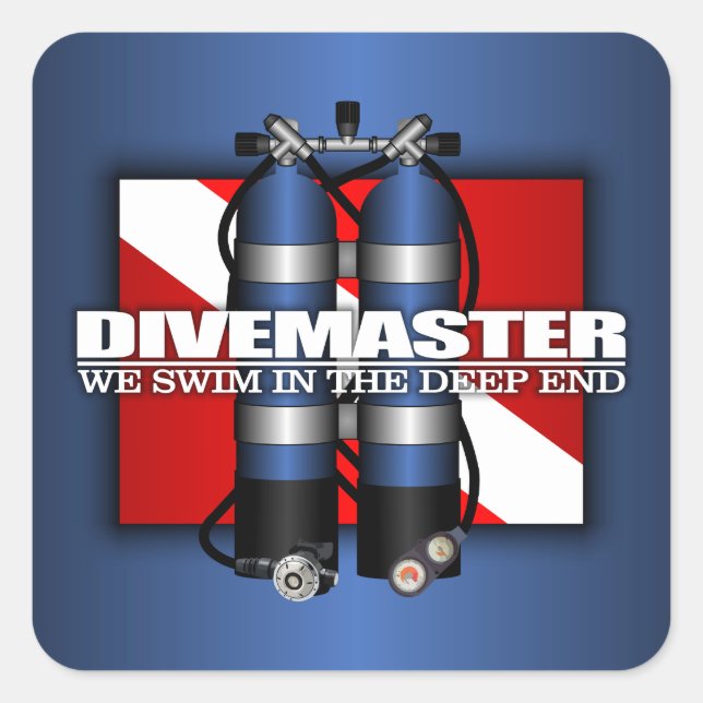Pegatina Cuadrada Divemaster (Tanques Scuba) (Anverso)