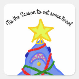 Pegatina Cuadrada Diversión de Navidades de tiburones
