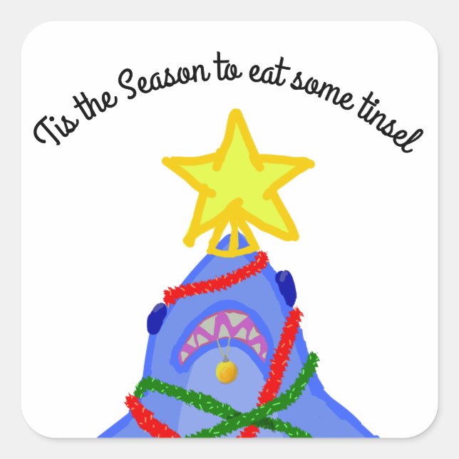 Pegatina Cuadrada Diversión de Navidades de tiburones (Anverso)