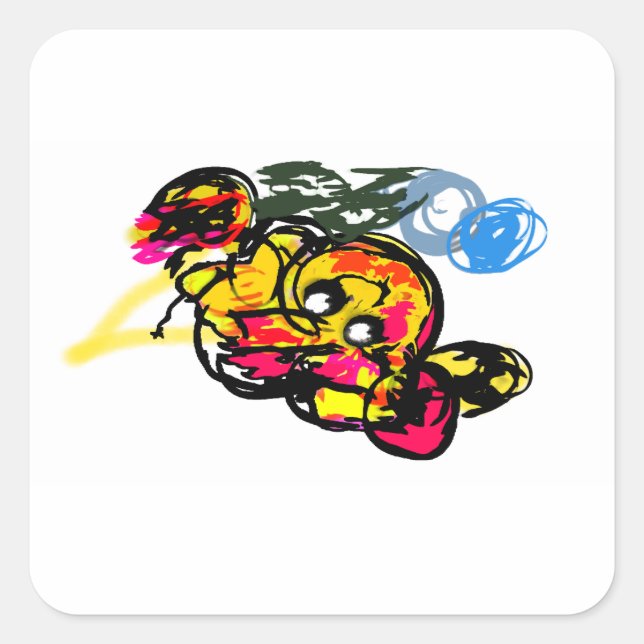 Pegatina Cuadrada Diversión de pulpo (Anverso)