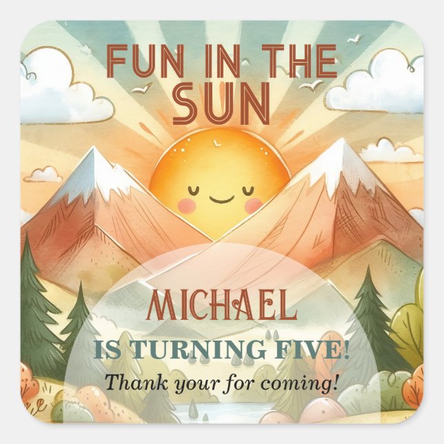 Pegatina Cuadrada Diversión en el Fiesta de cumpleaños de Sun Kids (Anverso)