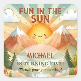 Pegatina Cuadrada Diversión en el Fiesta de cumpleaños de Sun Kids