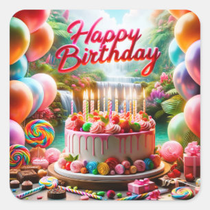 Pegatina Cuadrada Diversión festiva feliz cumpleaños