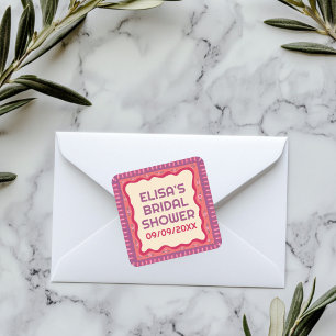 Pegatina Cuadrada Diversión Retro Boho Hecho a Mano DUCHA DE NOVIA P