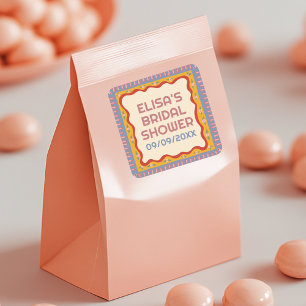 Pegatina Cuadrada Diversión Retro Boho Hecho a Mano DUCHA NUPCIAL Pe