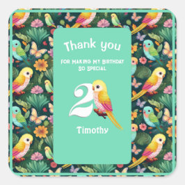 Pegatina Cuadrada Diversión tropical: Gracias por el segundo cumplea