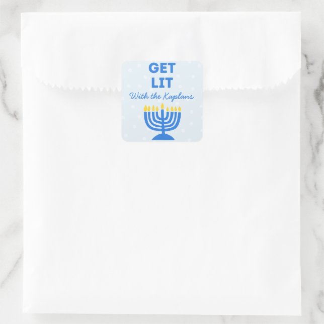 Pegatina Cuadrada Divertida Moda "Get Lit" Personalizada Menorah Han (Bolso)