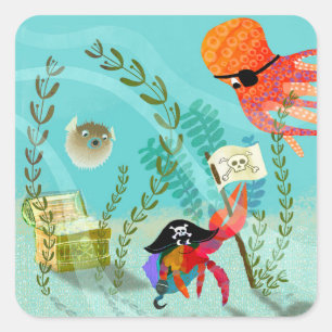 Pegatina Cuadrada Divertida placa de papel de Fiesta de Ocean Friend