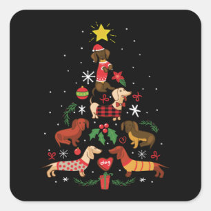 Pegatina Cuadrada Divertido árbol de Navidad Dachshund