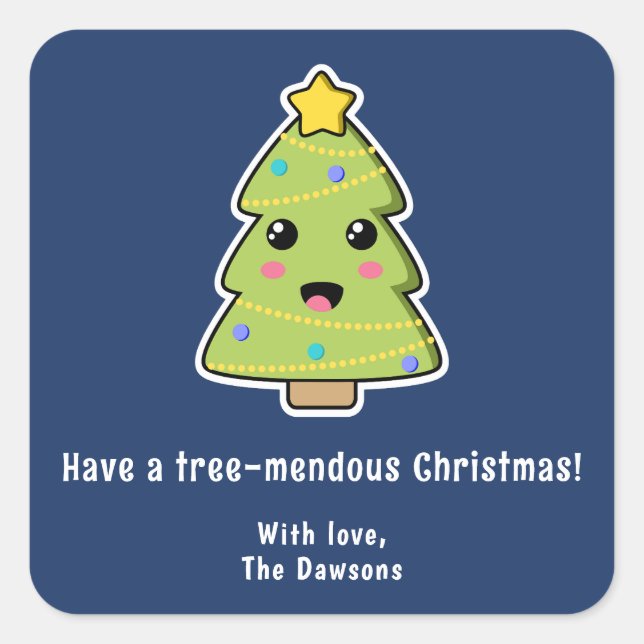 Pegatina Cuadrada Divertido árbol de navidad de divertida armada con (Anverso)