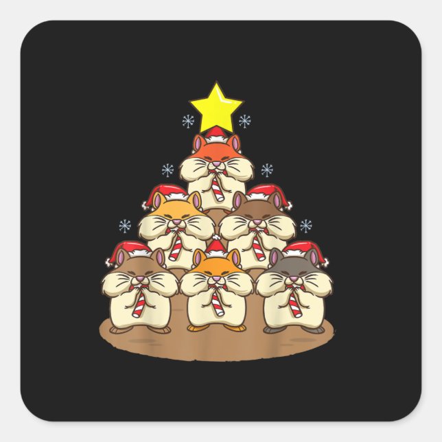 Pegatina Cuadrada Divertido árbol de Navidad Hamster (Anverso)