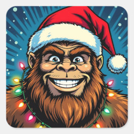 Pegatina Cuadrada Divertido Bigfoot Sasquatch Yeti Navidad