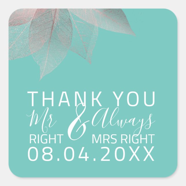 Pegatina Cuadrada Divertido Boda Sr. Right $ Siempre Ms Right (Anverso)