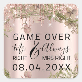 Pegatina Cuadrada Divertido Boda Sr. Right Siempre Sra. Right Game O