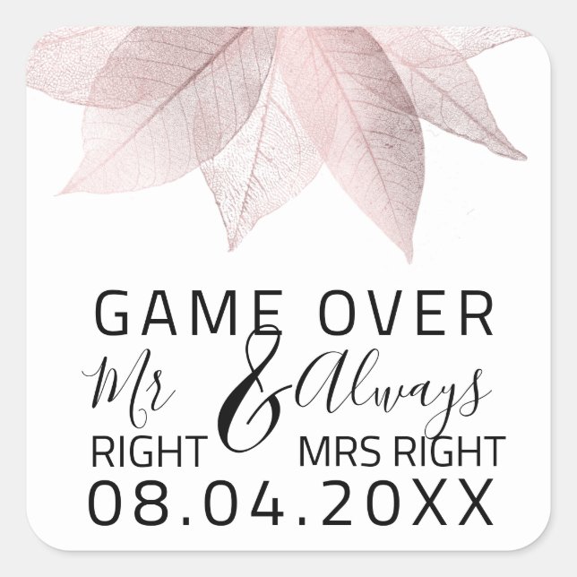 Pegatina Cuadrada Divertido Boda Sr. Right Siempre Sra. Right Game O (Anverso)