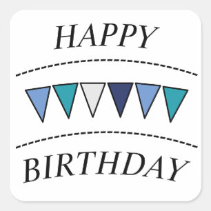 Pegatina Cuadrada Divertido Bunting Happy Birthday