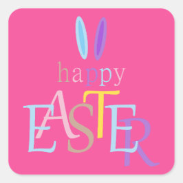 Pegatina Cuadrada Divertido colorido Feliz Típografía de Pascua Bunn